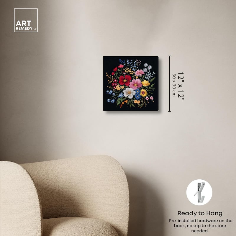 Midnight Wildflower Weave Canvas by Art Remedy, Gallery Wrapped