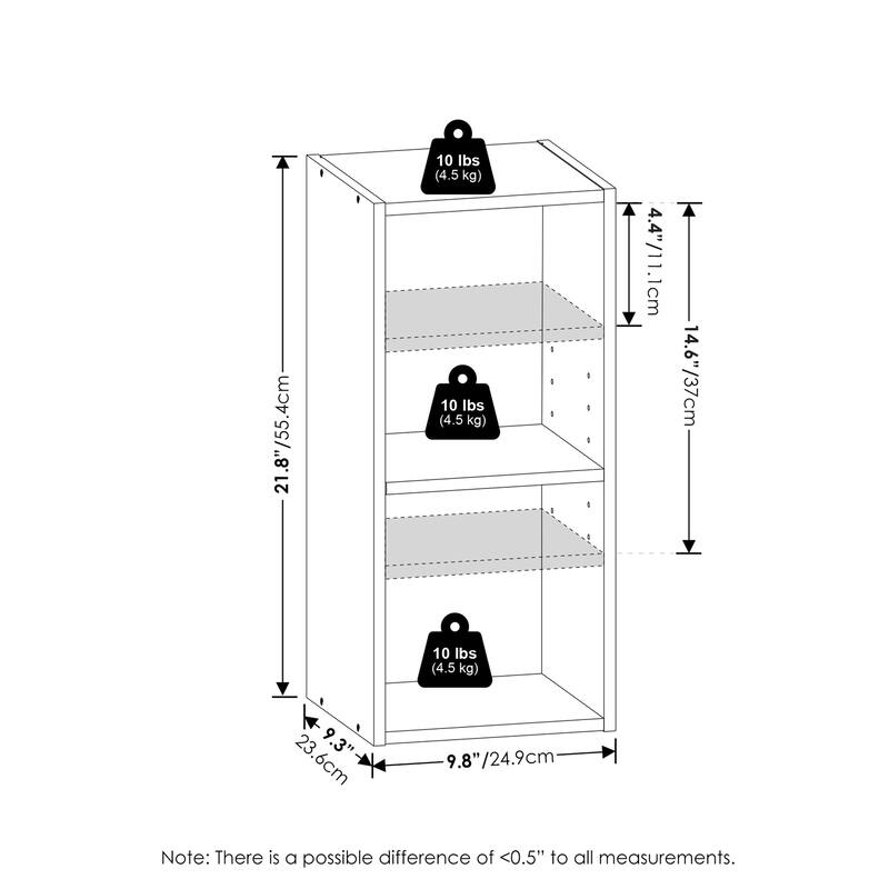 9.84 in. Tall White Wood 2-Shelf Bookcase