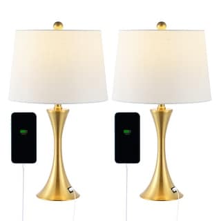 Makena 22.75" Modern Glam Iron Hourglass LED Table Lamp with USB Charging Port, (Set of 2) by JONATHAN Y