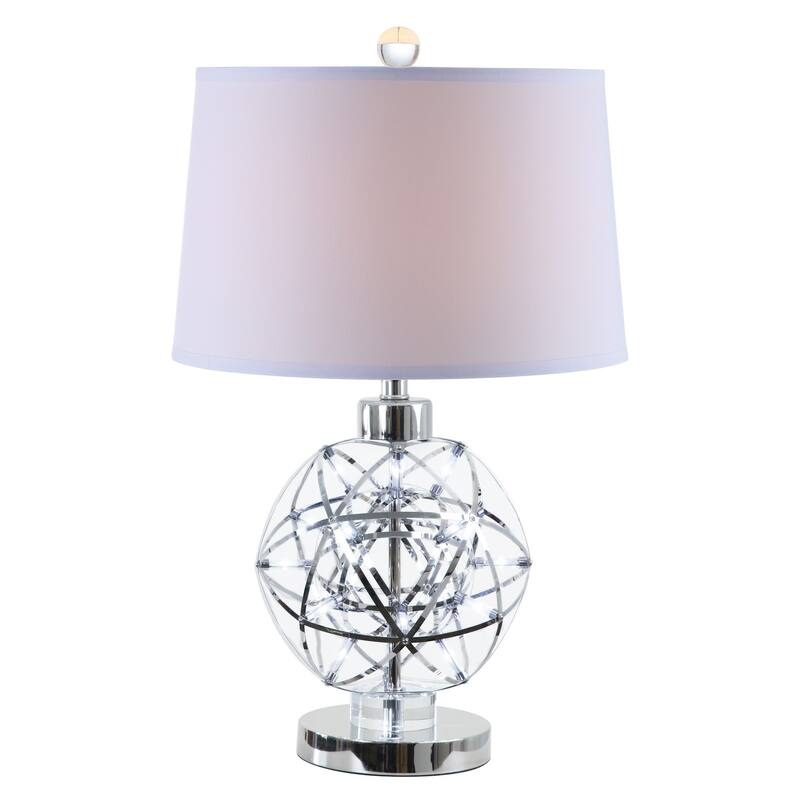 Cue 25 Inch Table Lamp, Empire Fabric Shade, Accent Nickel Round Base - Nickel, Silver, White