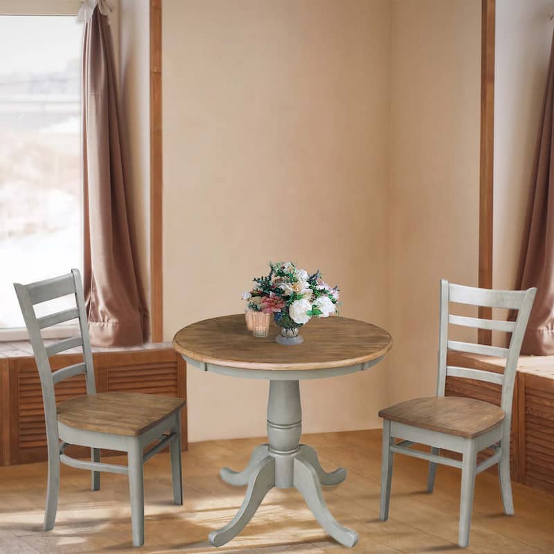 30" Round Top Pedestal Table With 2 Emily Chairs - Set of 3 Pieces