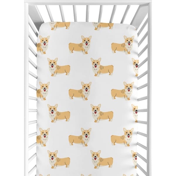 slide 2 of 6, Sweet Jojo Designs Corgi Puppy Dogs Boy, Girl, Unisex/Gender Neutral Fitted Crib Sheet Orange White Modern Dog Puppies Cartoon