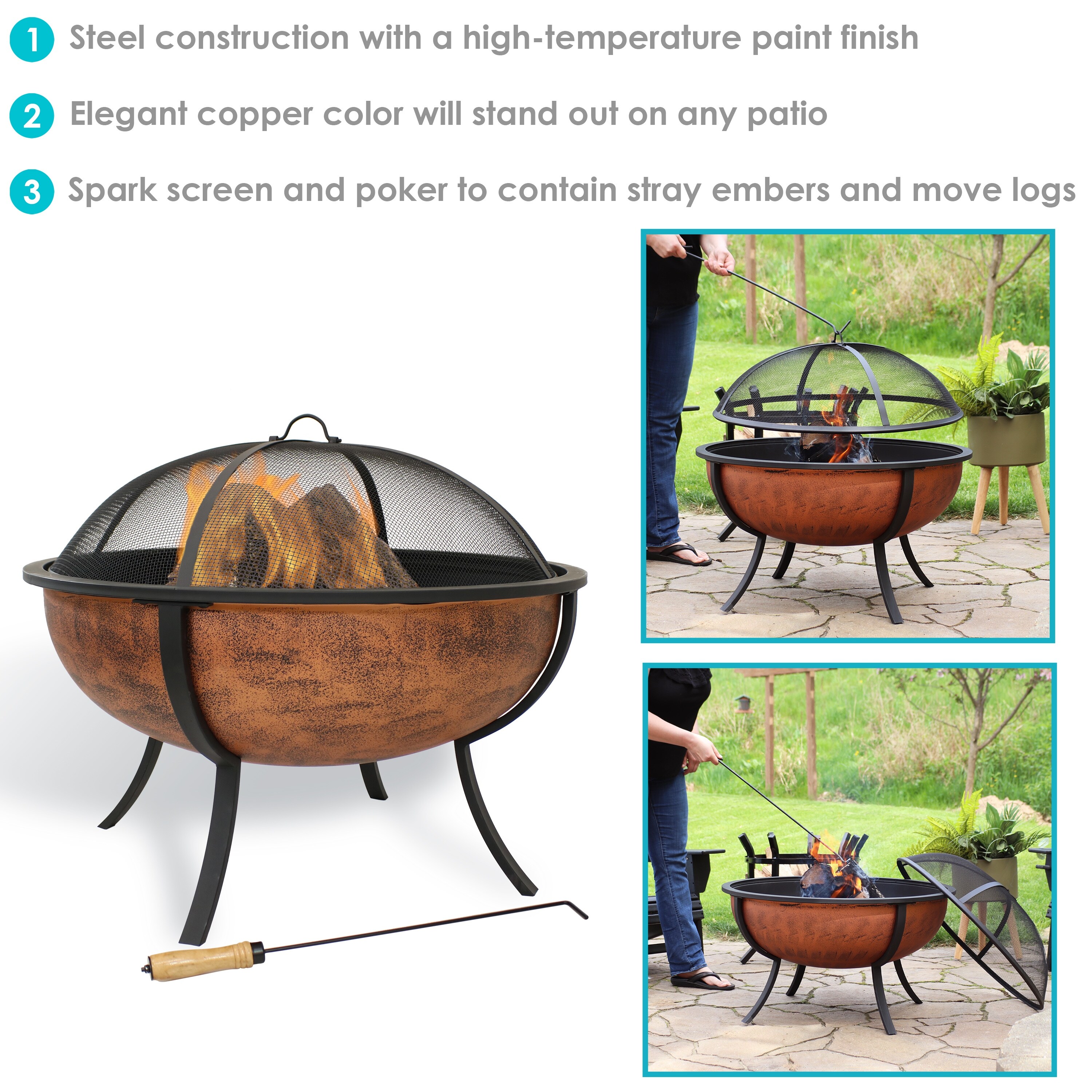 Sunnydaze Copper Finish Raised Outdoor Fire Pit Bowl with