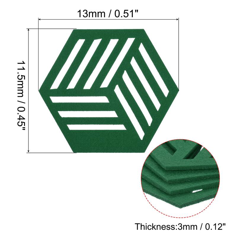 Felt Coasters, Hexagon Mat Pad Coaster for Drink Cup Pot Bowl Vase - Green