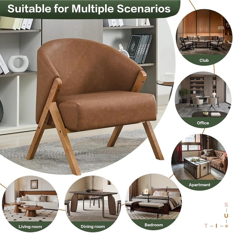 Mid Century Modern Upholstered Linen Fabric Accent Sofa Chair for Living Room
