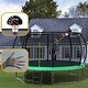 preview thumbnail 1 of 12, 14 ft. Green Round Outdoor Trampoline with Safety Enclosure Net and Ladder Kids - 168.11" x 168.11"