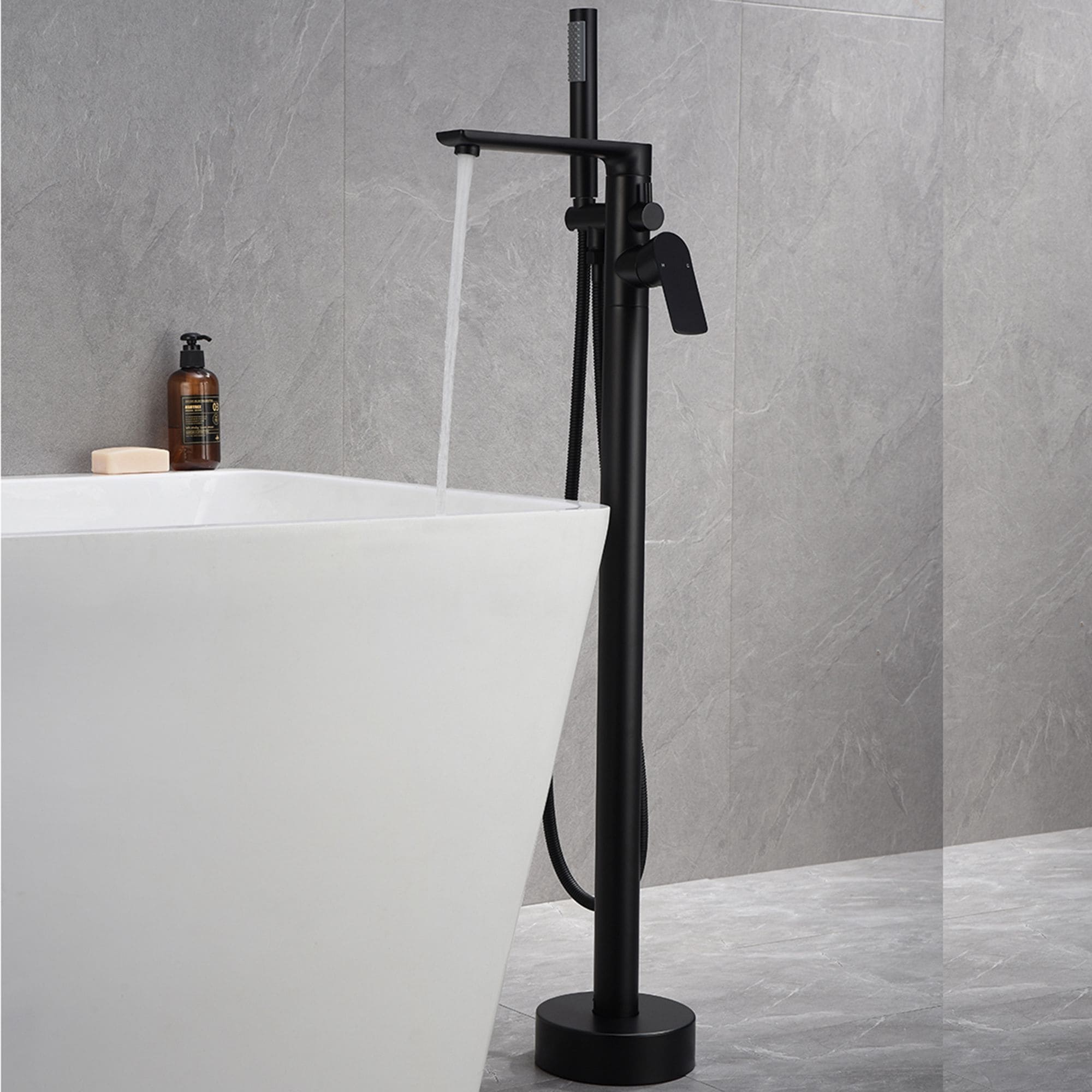 Matte Black Single Handle Floor Mounted Freestanding Tub Filler