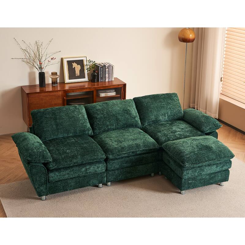 Modern dark three-seater sofa, polyester sofa sleeper, comfortable upholstered furniture for living room, apartment