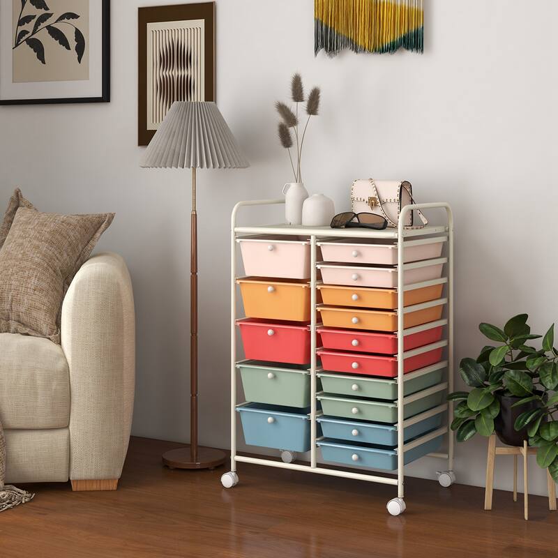 Costway 15 Drawer Rolling Storage Cart Tools Scrapbook Paper Office - See Details