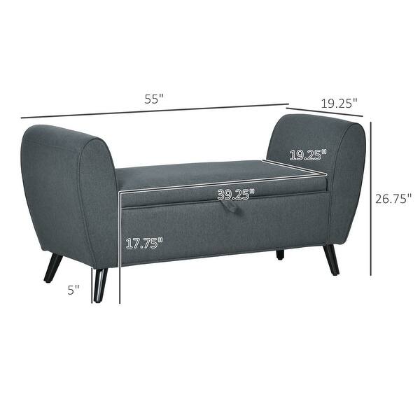 Modern Upholstered Storage Bench with Arms, LinenFeel Fabric