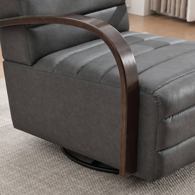 30.3"W Upholstered Swivel Accent Chair with Solid Wood Armrests, Channel Tufted Lounge Chair Single Reading Sofa Chair