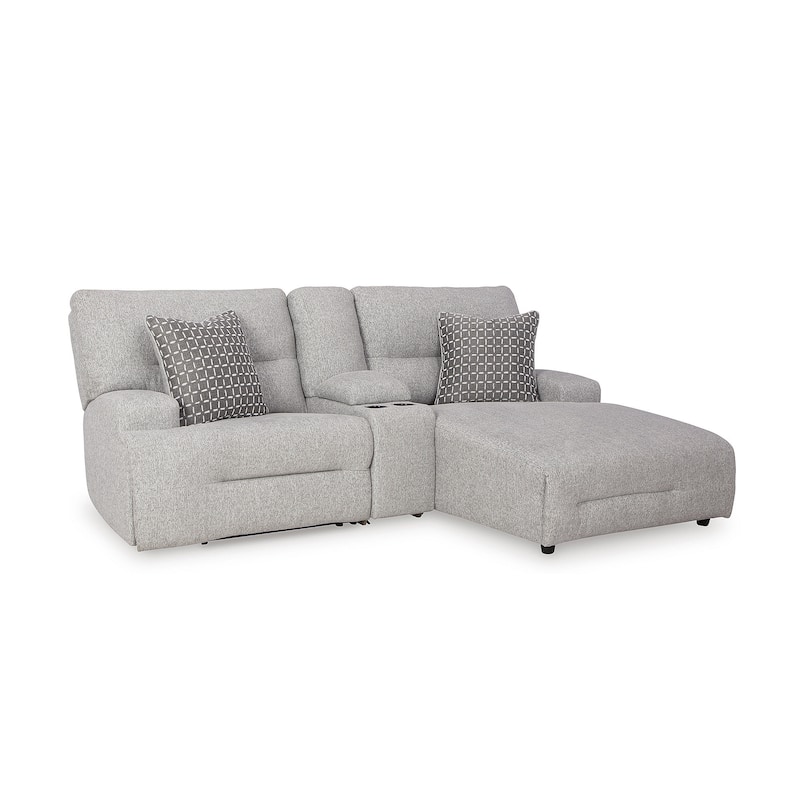 Signature Design by Ashley Acklen Place Light Gray 3-Piece Power Reclining Sectional Sofa with Chaise - 94" W x 70" D x 40" H