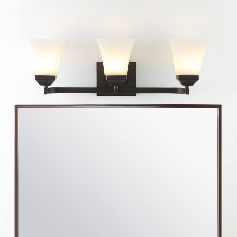 Staunton Iron/Glass Modern Cottage LED Vanity Light, Oil Rubbed Bronze by JONATHAN Y - 3 Light - Oil Rubbed Bronze