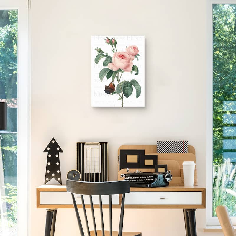 Pink Roses 2 Text Canvas Art Print