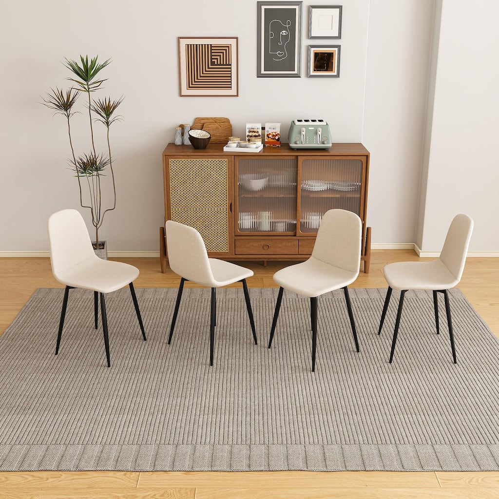 Modern Knit Fabric Dining Chairs with Iron Legs - Restaurant Seating, Comfortable Upholstered Armless Side Chair(Set of 4)