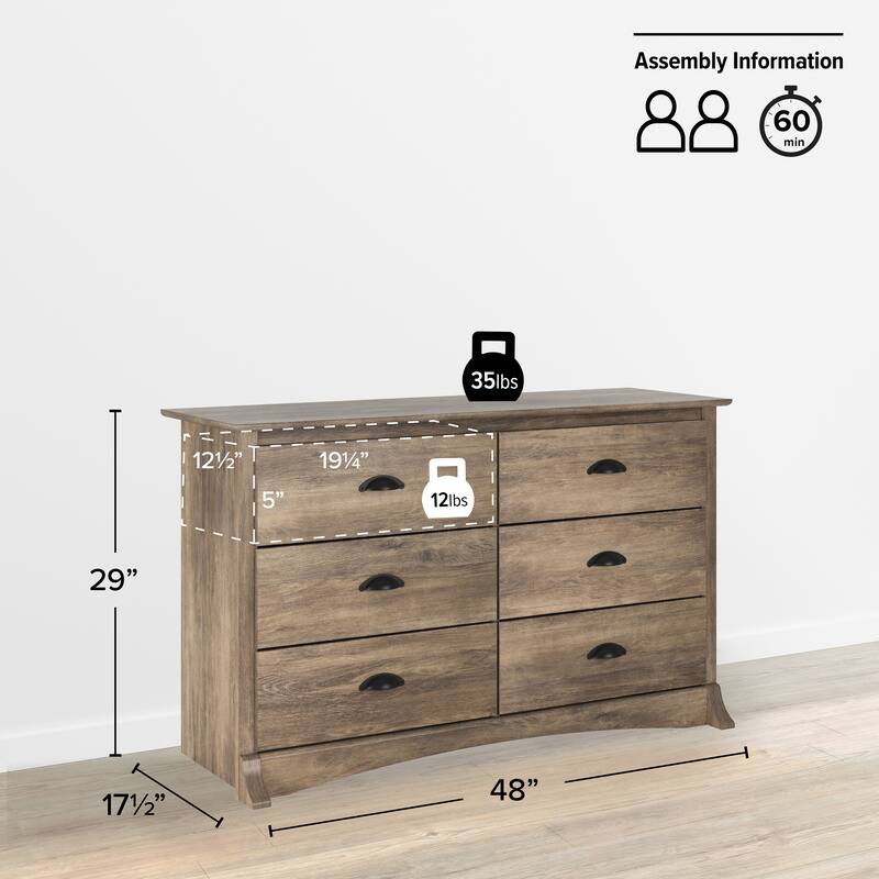 Porch & Den Commerce Black 6-drawer Condo-sized Dresser