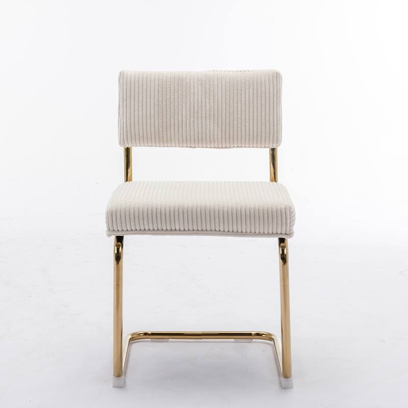 Modern Dining Chairs with Corduroy Fabric and Gold Metal Base, Set of 2 - Beige-1