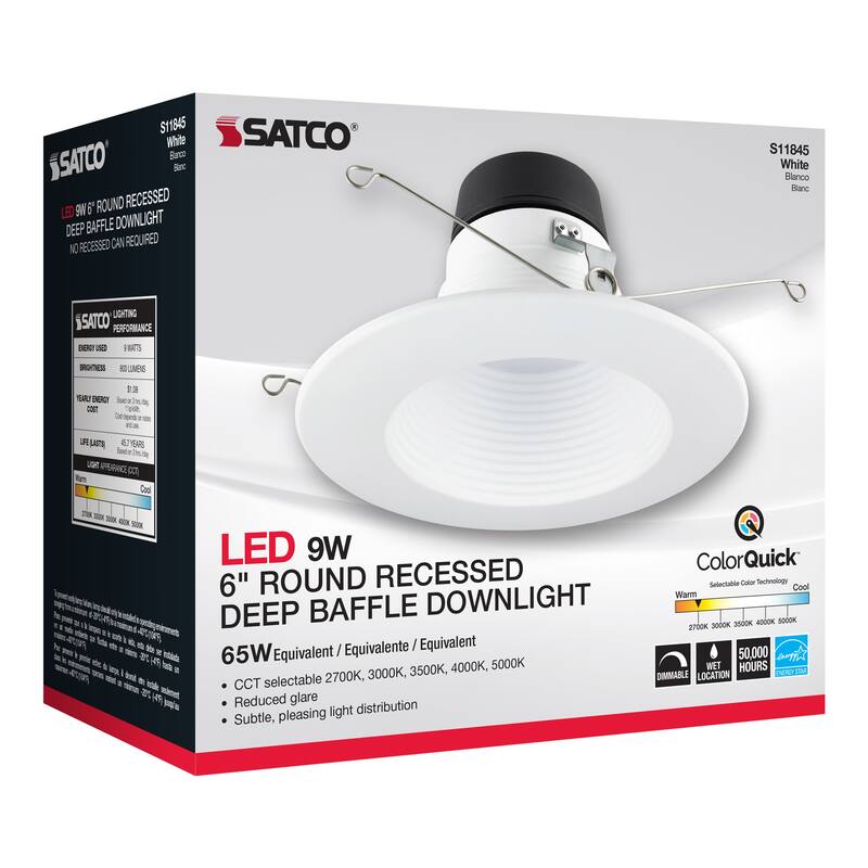 9 Watt 6 inch Deep Baffle CCT-Selectable Recessed LED Downlight