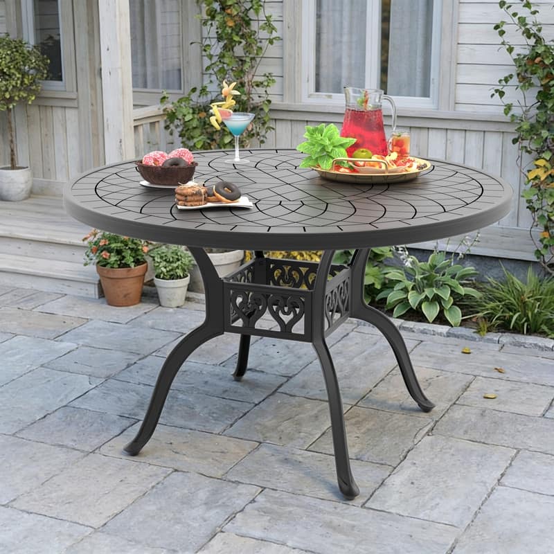 47.24 inch Black Round Cast Aluminum Patio Table with Retro Design
