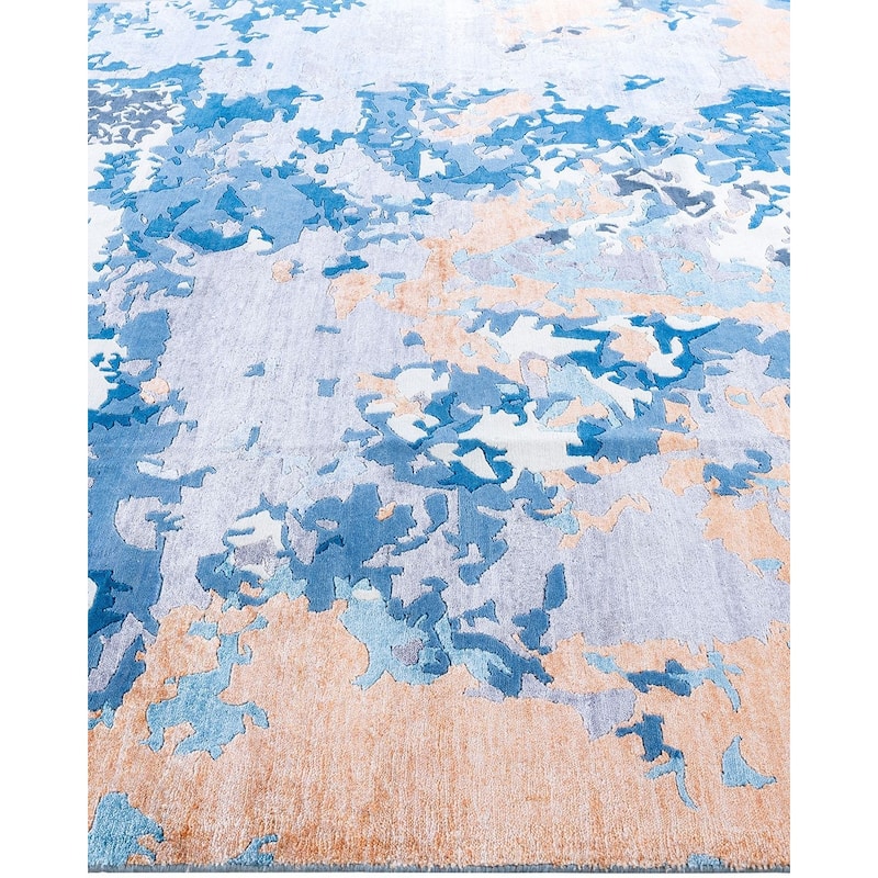 Modern One-of-a-Kind Hand-Knotted Area Rug - Blue, 8' 2" x 10' 1" - 8' 2" x 10' 1"