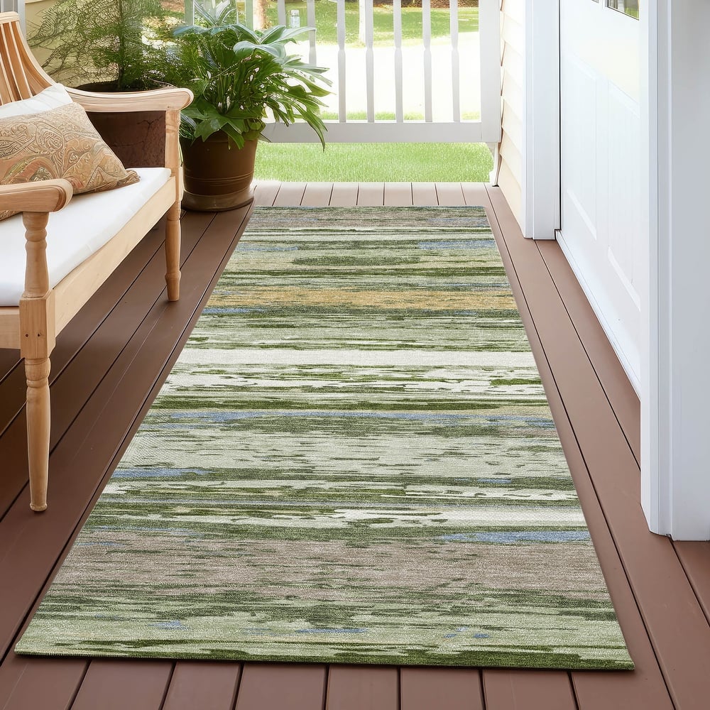 Machine Washable Indoor/ Outdoor Abstract Stripes Chantille Rug