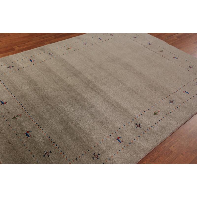 Gabbeh Oriental Area Rug Hand-Knotted Beige Tribal Wool Carpet - 5'7" x 7'10"