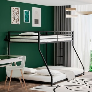 Classic Twin over Full Square Metal Bunk Bed With Exchangeable Ladder and Sturdy Construction