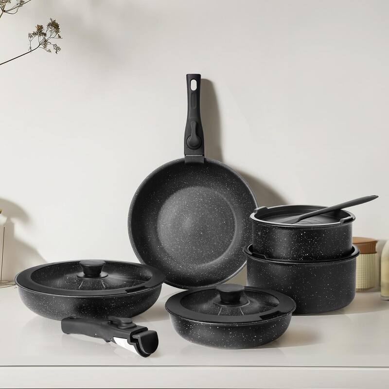 Rossetta 12-Piece Granite Non-Stick Kitchen Cookware Set with Detachable Handles