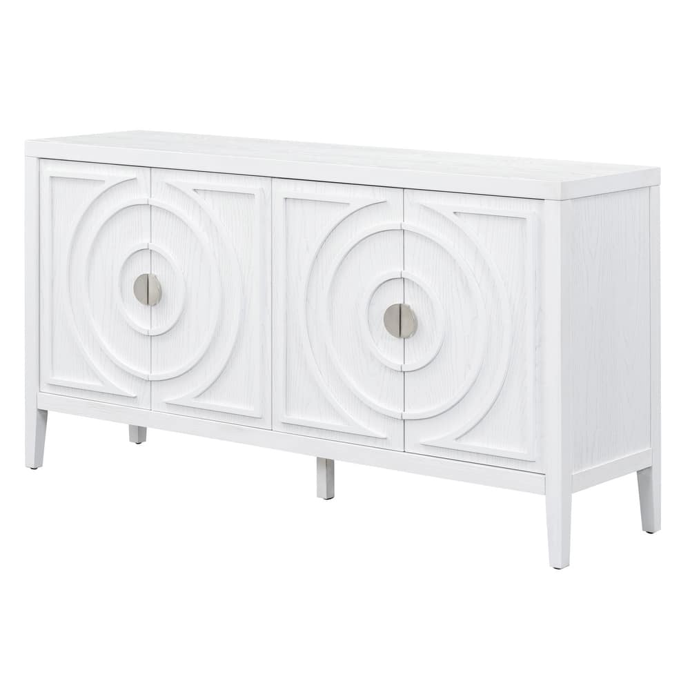 Retro Sideboard Doors with Circular Groove Design Round Metal Door Handle - 60"L x 16"W x 32"H
