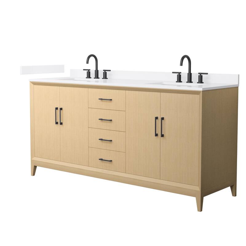 Wyndham Collection WCH7575-72D-QTZ-US3MXX Janna 72" Free Standing - White Oak / White Quartz Top / Matte Black