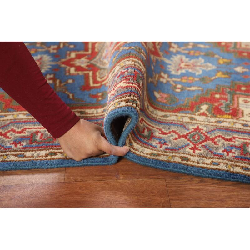 Blue Geometric Heriz Serapi Indian Foyer Rug Handmade Wool Carpet - 3'0"x 5'1"