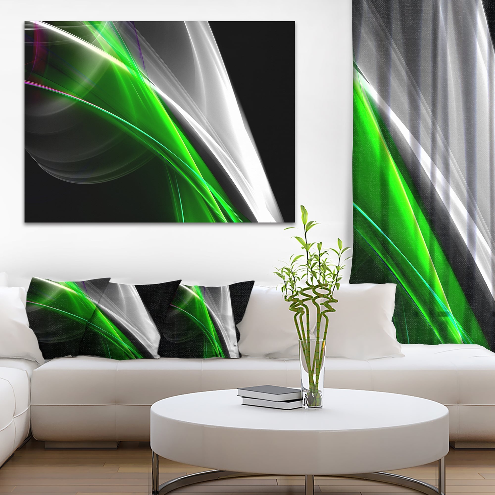 Designart Fractal Lines Green White Abstract Digital Art Canvas Print On Sale Overstock 11621327