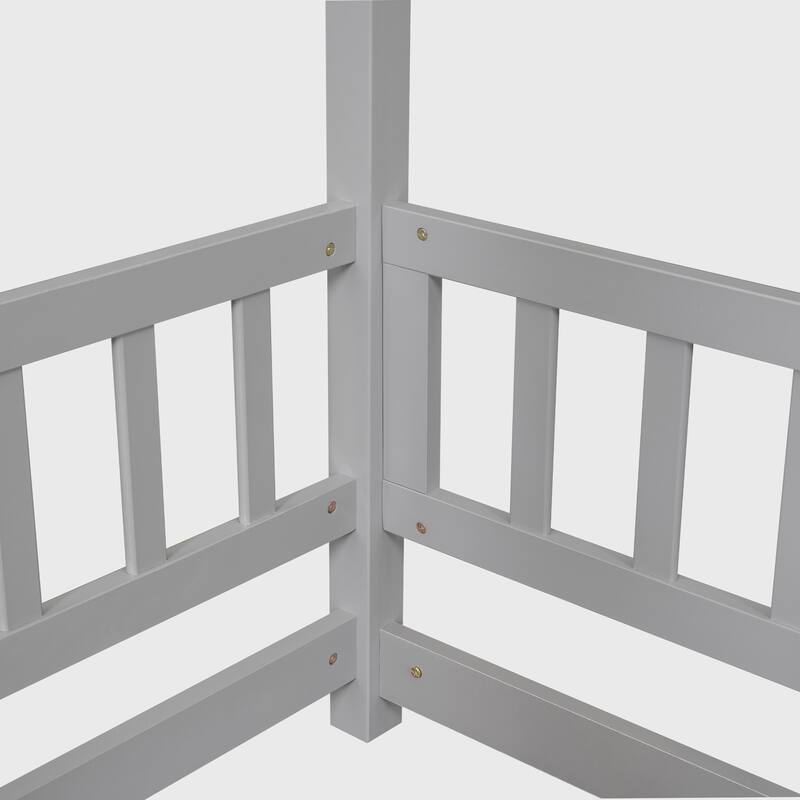 Full Size Floor Wooden Bed with House Roof Frame
