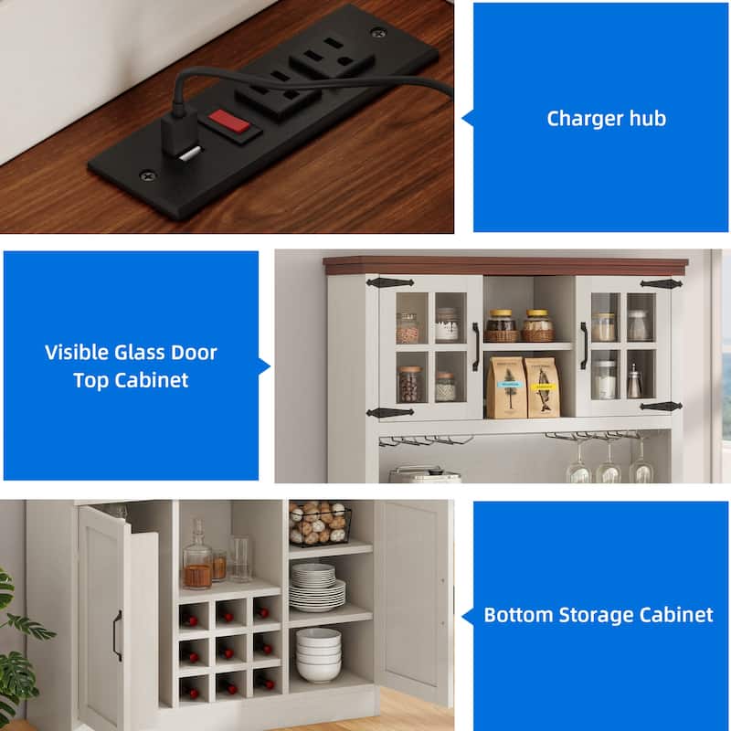 72" Pantry Buffet with Hutch Freestanding Kitchen Storage Cabinet