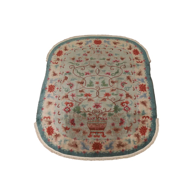 Hand Knotted Oriental 100% Wool Carpet Traditional Floral Green Art Deco Area Rug - 9' 8'' X 7' 11''