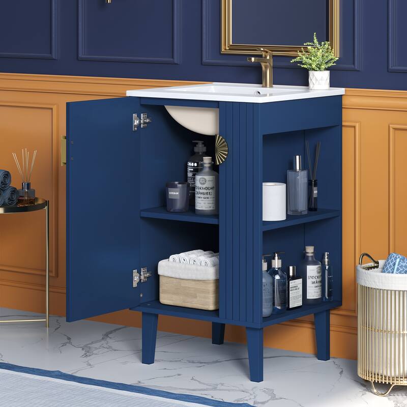 Bathroom Vanity, 20" Small Bathroom Vanity with Ceramic Sink, Chic Half-Moon Pulls Bathroom Cabinet