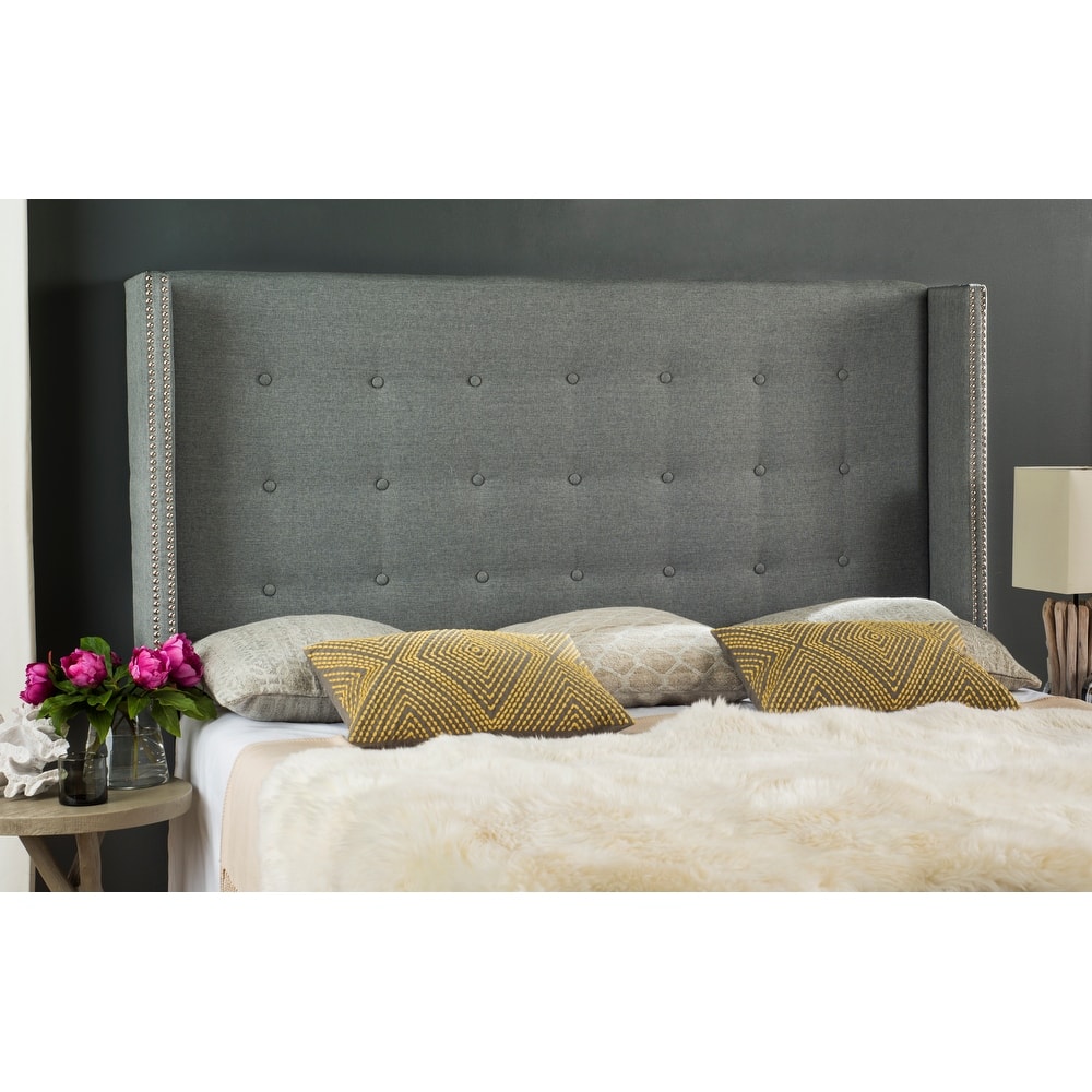 SAFAVIEH Rengin Taupe Upholstered Tufted Wingback Headboard (Twin)