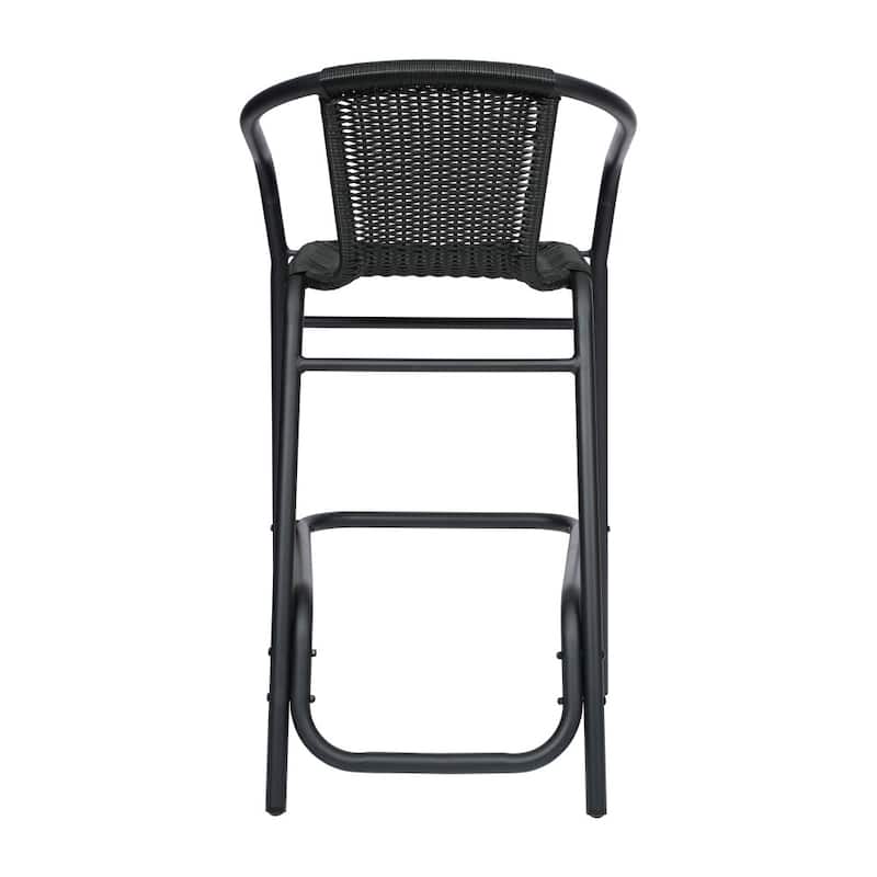 Commercial Indoor-Outdoor Rattan Restaurant Barstool with Aluminum Frame - N/A