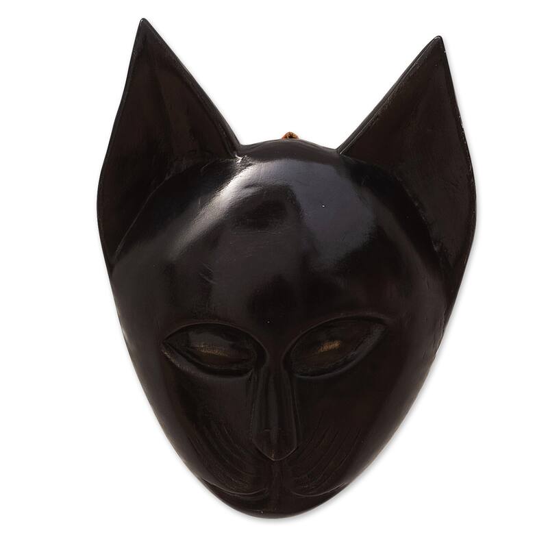Novica Handmade Feline Of My Land African Wood Mask
