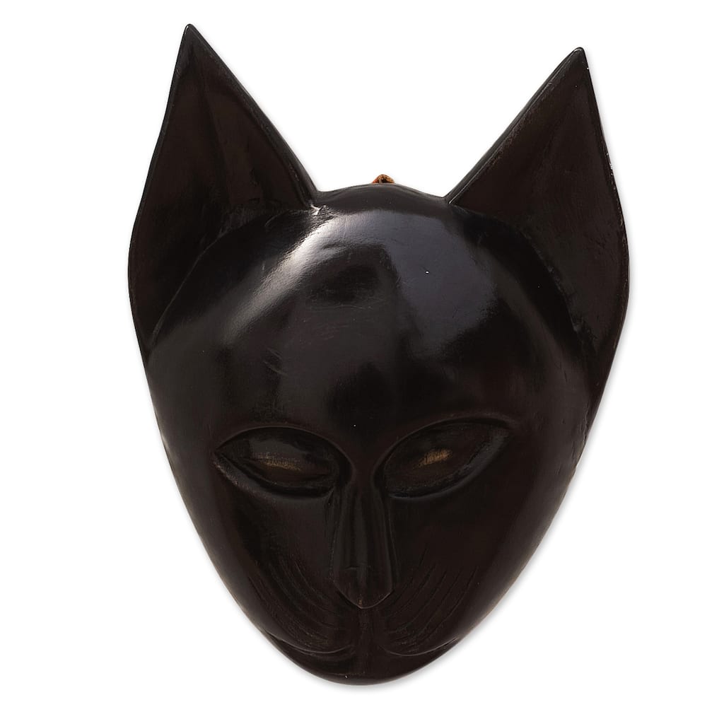 Novica Handmade Feline Of My Land African Wood Mask