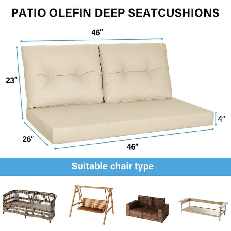 WINSOON Outdoor Waterproof and Resistant Chair Cushion Set, Deep Seat and Backrest Cushion Set for Patio