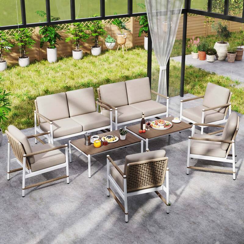 Costway 2 PCS Patio Furniture Set Loveseat Sofa with Coffee Table - Loveseat Sofa