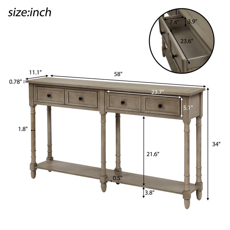 Console Table Sofa Table with 2-Drawers and Bottom Shelf