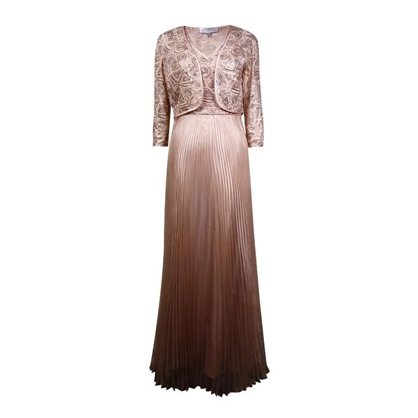 Tahari Women's 2PC Sequined V-Neck Dress (10, Champagne/Gold) - Champagne/Gold - 10