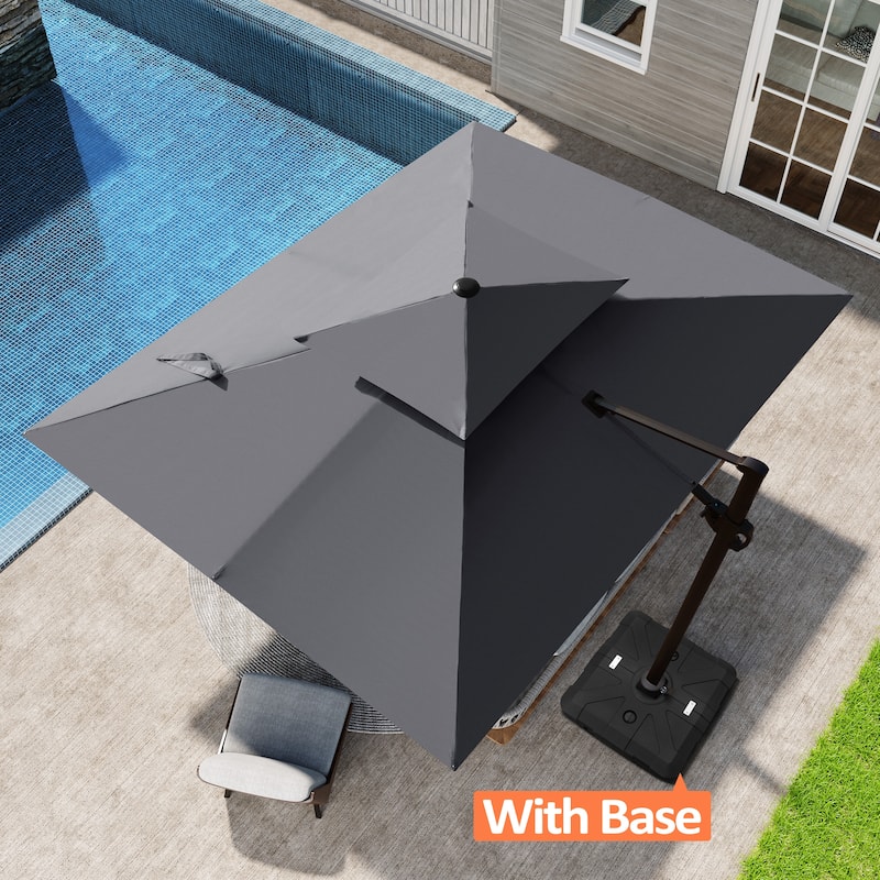 Pellebant 9 FT x 11 FT Outdoor Double Top Patio Cantilever Offset Umbrella with Base Stand - Dark Grey