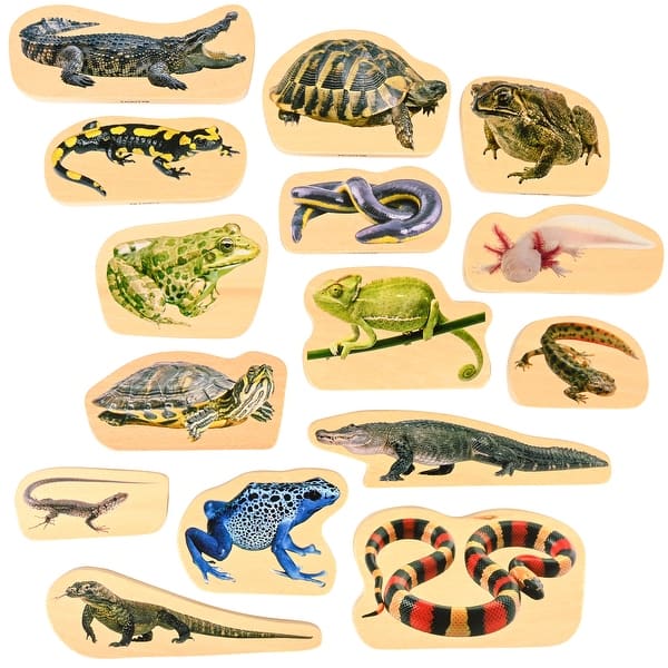 slide 2 of 8, TickiT Wooden Reptile & Amphibian Blocks - Set of 15 - Natural Natural - Kids