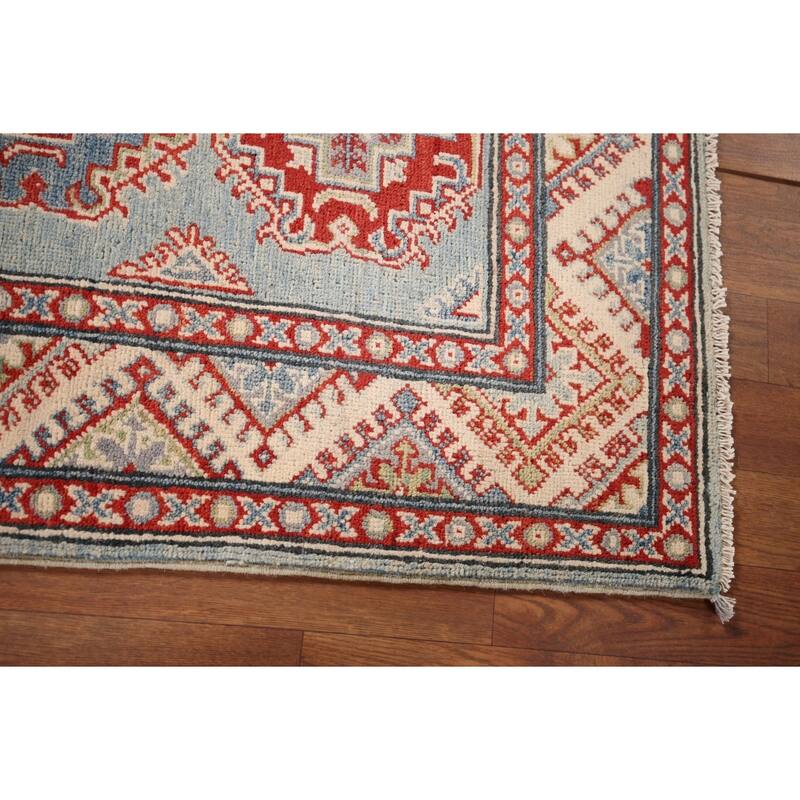 Light Blue Kazak Accent Rug Hand-Knotted Traditional Wool Carpet - 2'9" x 4'0"