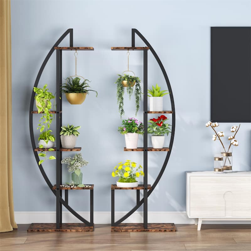 5-tier Flower Rack Plant Stands Wooden Display Shelf, Half Moon Flower Table (Set of 2)