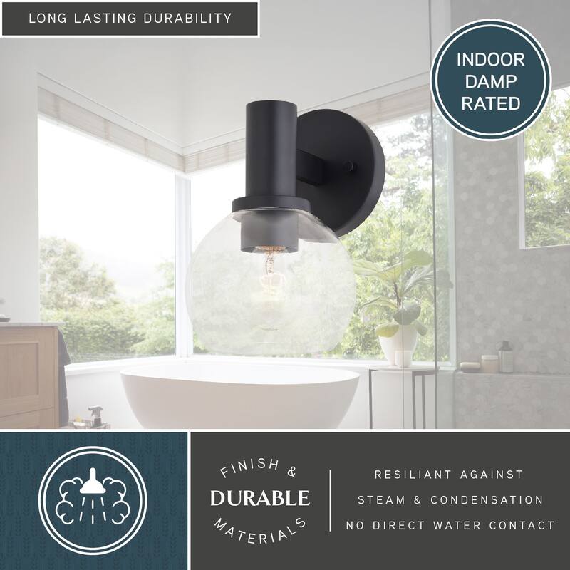 Marshall Black Transitional Bathroom Vanity Wall Light Fixture Clear Glass
