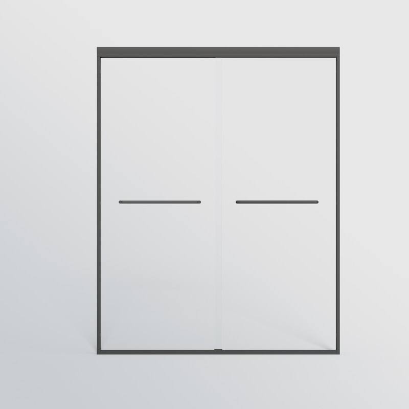 ABRUZZO 56-60" W x 72" H Semi-Frameless Double Sliding Tempered Glass Shower Door with Dual Towel Bars